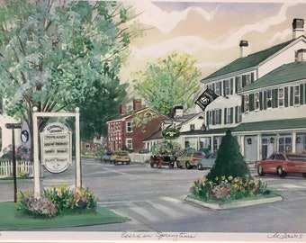 Essex in Spring, Wall art of the Griswold Inn, classic American restaurant in a colonial-style hotel. Destination in historic seaport .