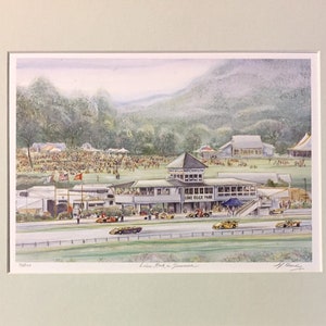 Lime Rock Race Track, Wall Art of Lakeville, Connecticut , beloved destination for racing fans. 11x14 matted Gerald Hardy art . image 2