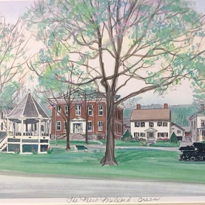 New Milford Green, beautiful summer scene with gazebo in northwest Connecticut town, framable art