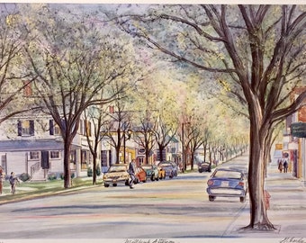 Millbrook Afternoon, hand-colored print of Hudson Valley town, beautiful upstate destination, git-sized, framable art by Gerald Hardy.