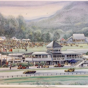 Lime Rock Race Track, Wall Art of Lakeville, Connecticut , beloved destination for racing fans. 11x14 matted Gerald Hardy art . image 1
