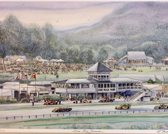 Lime Rock Race Track, Wall Art of Lakeville, Connecticut , beloved destination for racing fans. 11”x14” matted Gerald Hardy art .