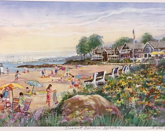 Crescent Beach, Niantic Wall Art of beautiful coastal scene in East Lyme Connecticut. Gift-priced 11”x14” matted art by Marilyn Davis.