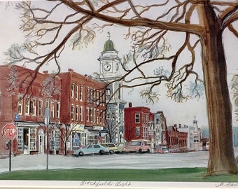 Litchfield Light, wall art of classic Connecticut village, historic courthouse, former county seat, gift-priced and easy to frame.