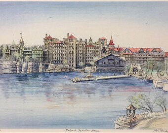 Mohonk Mountain House, wall art of  historic resort hotel in New Paltz New York, 11”x14” matted art by Gerald Hardy, easy to frame.