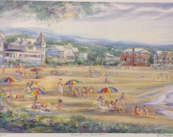 Niantic in Summer, wall art of Crescent Beach, coastal Connecticut destination for beach lovers, nostalgic scene by Gerald Hardy, great gift