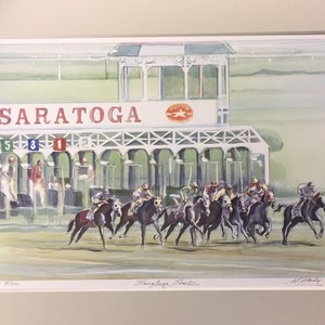 Saratoga Start, wall art of Saratoga Springs horse racing track in its full elegance as the oldest sporting event in America, matted print. image 4