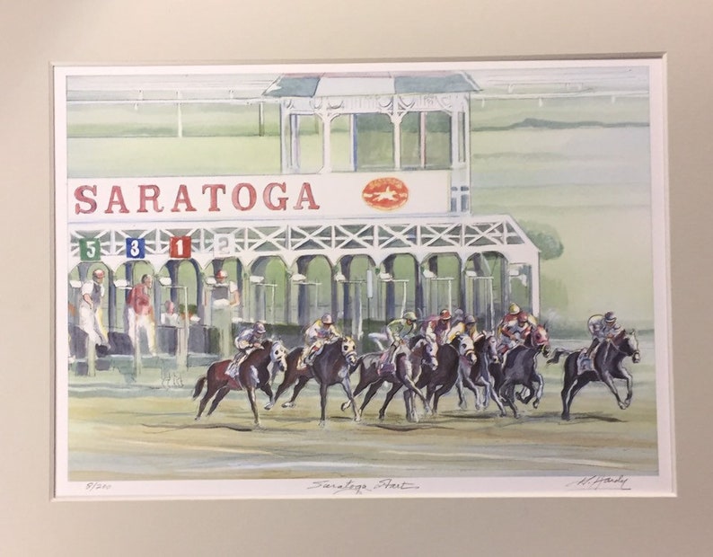 Saratoga Start, wall art of Saratoga Springs horse racing track in its full elegance as the oldest sporting event in America, matted print. image 4