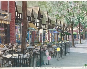 West Hartford Morning, Street Scene Wall Art formerly Grant’s, beloved destination in 11”x14” framable art by Marilyn Davis