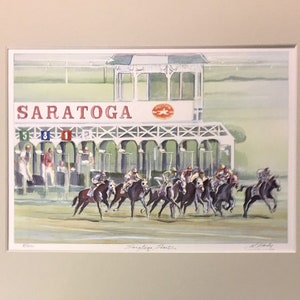 Saratoga Start, wall art of Saratoga Springs horse racing track in its full elegance as the oldest sporting event in America, matted print. image 3