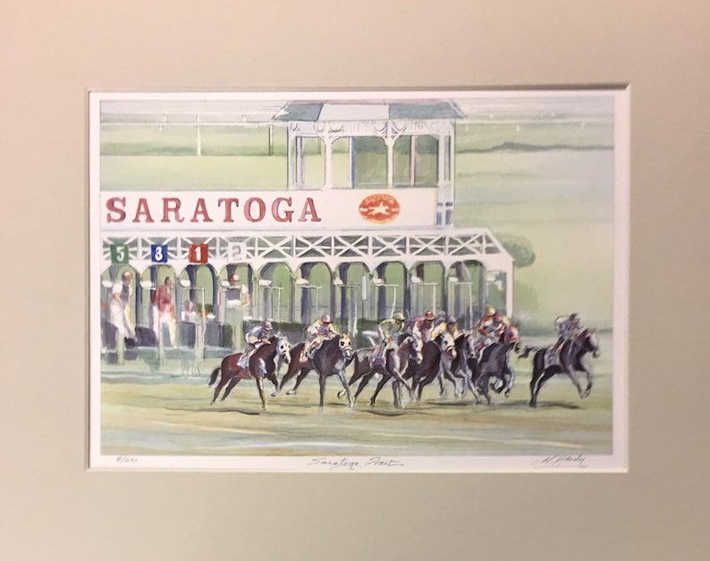 Saratoga Start, wall art of Saratoga Springs horse racing track in its full elegance as the oldest sporting event in America, matted print. image 3
