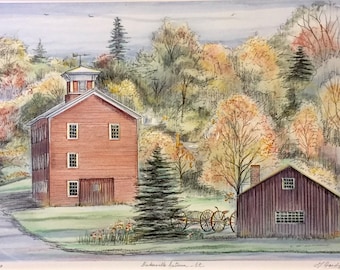 Bakerville Autumn, wall art of New Hartford Connecticut, historic barn in beautiful fall colors, nostalgic scene in  11”x14” matted print.