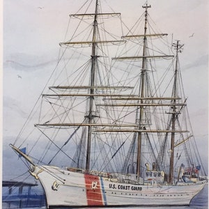 The Eagle, U.S. Coast Guard, America’s Tall Ship. 295 Barque used for training U.S. coast guard officers, gift-sized art by Gerald Hardy.