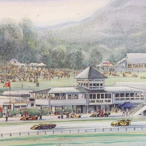 Lime Rock Race Track, Wall Art of Lakeville, Connecticut , beloved destination for racing fans. 11x14 matted Gerald Hardy art . image 5