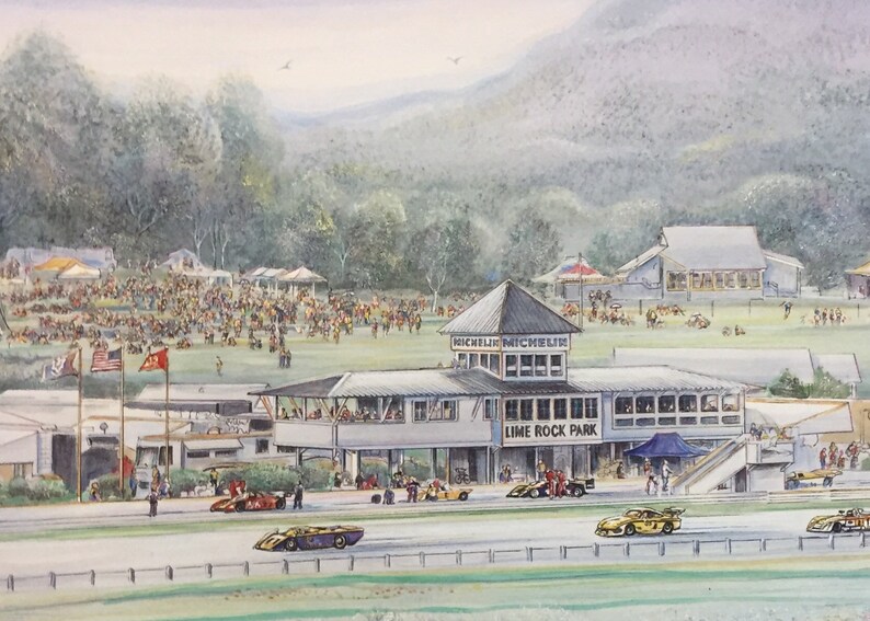 Lime Rock Race Track, Wall Art of Lakeville, Connecticut , beloved destination for racing fans. 11x14 matted Gerald Hardy art . image 5