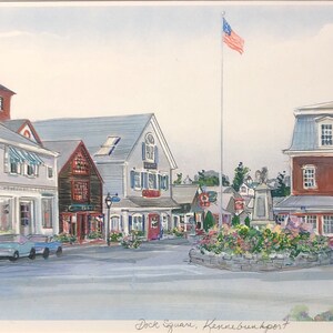 Kennebunkport Maine, wall art, market square, 11x14 matted art work of coastal village in Maine. Beloved destination for visitors. image 3