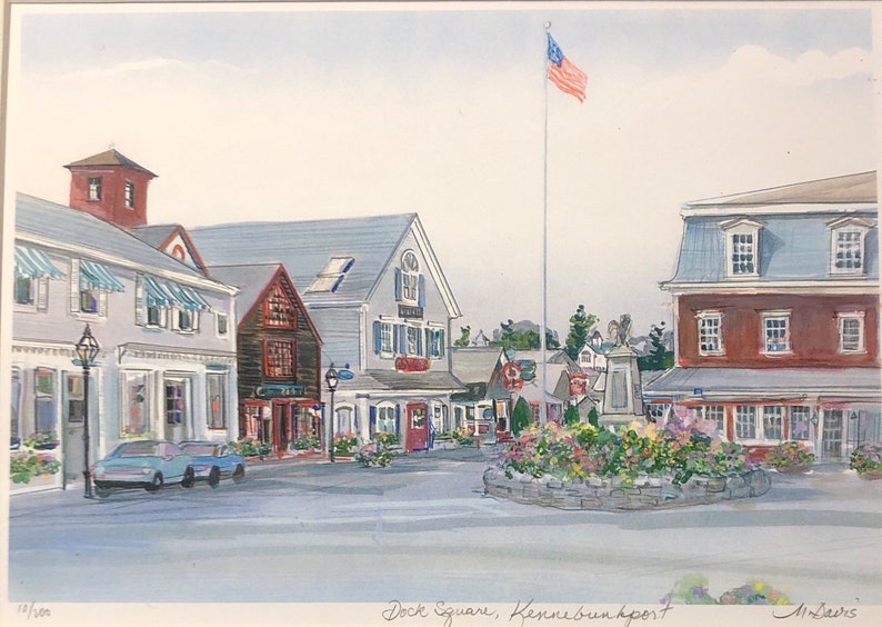 Kennebunkport Maine, wall art, market square, 11x14 matted art work of coastal village in Maine. Beloved destination for visitors. image 3