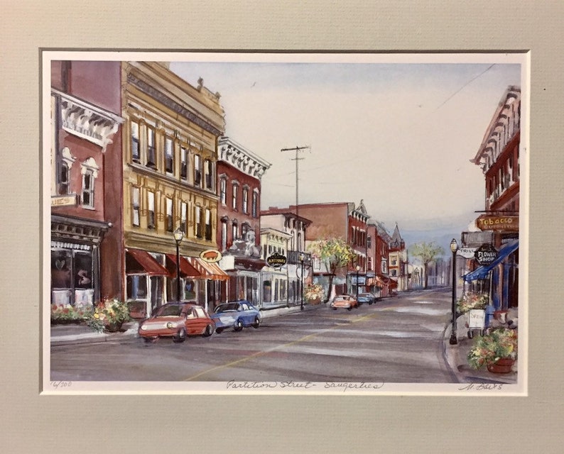 Saugerties New York, Partition Street, beautiful downtown wall art of Ulster County town along Hudson River, from original painting. image 4