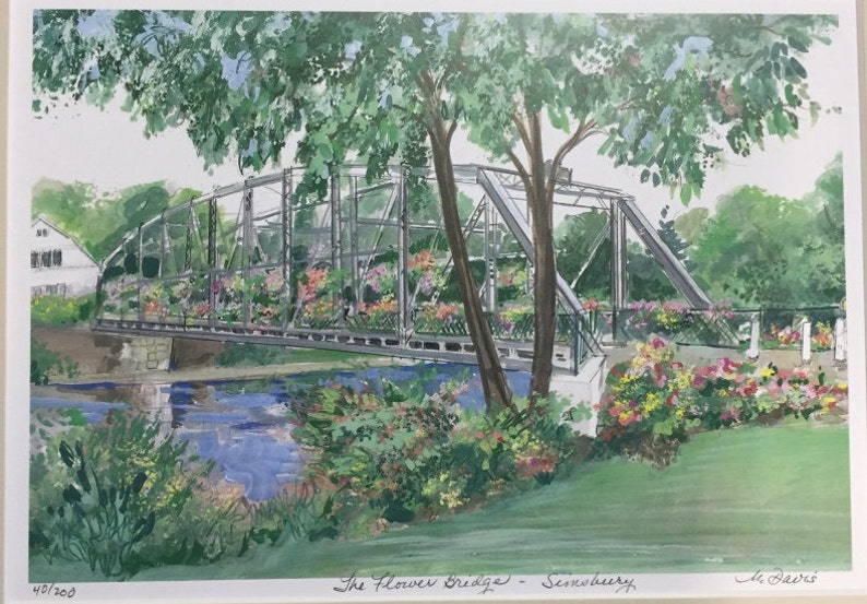Simsbury Connecticut Flower Bridge Framable Wall Art From Oil Etsy