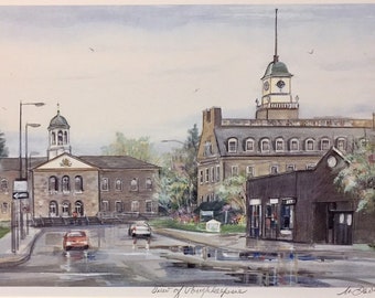 Poughkeepsie New York, View of beautiful Hudson River Valley town, gift-sized, nostalgic scene of downtown Post Office Square.