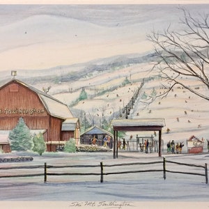 Ski Mt. Southington, wall art of Central Connecticut’s popular ski and snowboarding area, destination for winter sports enthusiasts.