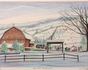 Ski Mt. Southington, wall art of Central Connecticut’s popular ski and snowboarding area, destination for winter sports enthusiasts.