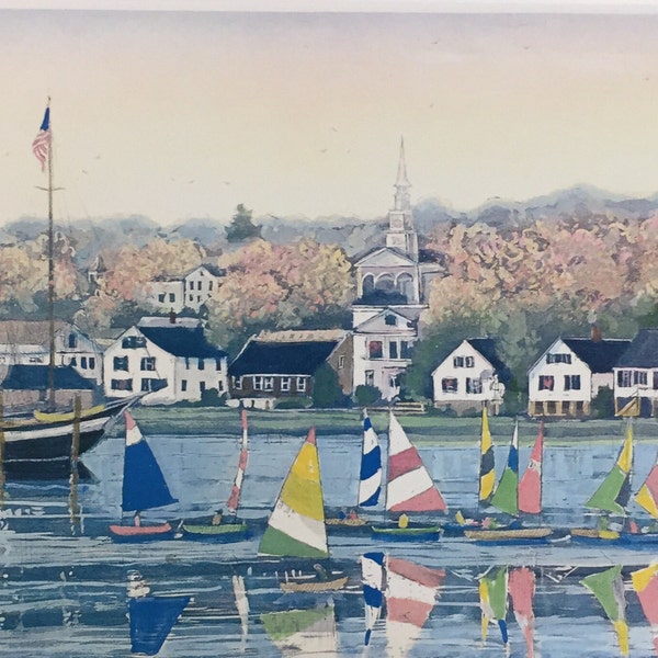 Autumn in Mystic, Connecticut, wall art of coastal town, great gift ,framable art by Marilyn Davis.