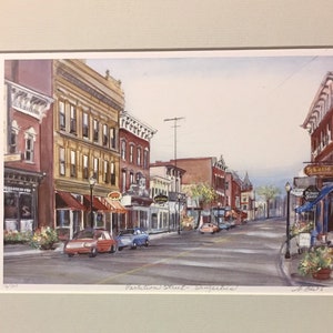 Saugerties New York, Partition Street, beautiful downtown wall art of Ulster County town along Hudson River, from original painting. image 2