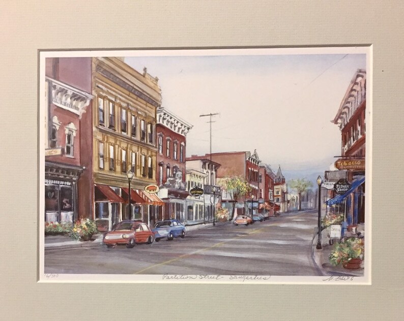 Saugerties New York, Partition Street, beautiful downtown wall art of Ulster County town along Hudson River, from original painting. image 2