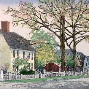 View of Simsbury, wall art of historic Phelps House, colonial tavern and museum on Main Street of Simsbury Connecticut, great gift.