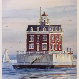 Ledge Light, Groton Connecticut, Wall Art of historic lighthouse at the mouth of the Thames River, beautiful 11”x14”matted framable print.