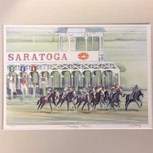 Saratoga Start, wall art of Saratoga Springs horse racing track in its full elegance as the oldest sporting event in America, matted print. image 2