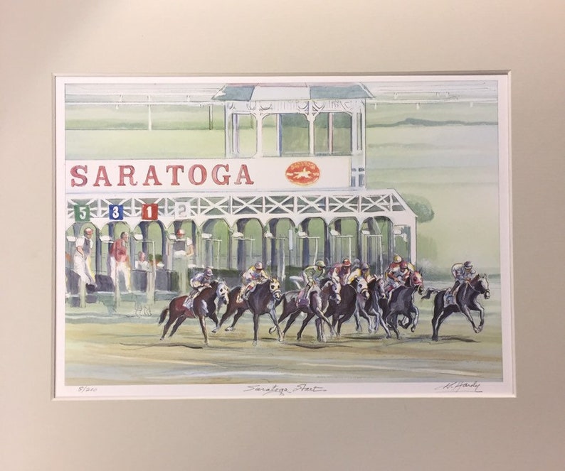 Saratoga Start, wall art of Saratoga Springs horse racing track in its full elegance as the oldest sporting event in America, matted print. image 2