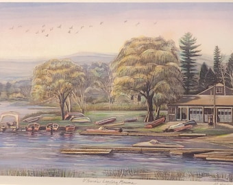 O’Hara’s Landing Marina, beautiful destination on Twin Lakes in Salisbury Ct., matted 11”x14”art by Gerald Hardy.