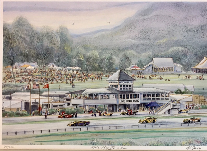Lime Rock Race Track, Wall Art of Lakeville, Connecticut , beloved destination for racing fans. 11x14 matted Gerald Hardy art . image 4