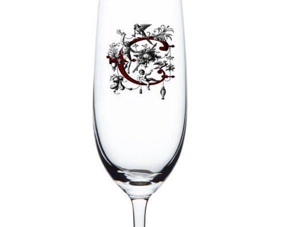 Best Gift Box Champagne Glass Flute Personalized Monogram Letter C UV Printing 8oz Flute Personalized Monogram C Glasses