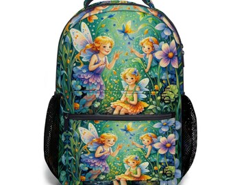 Smiling Fairies in a Magical Garden Backpack. Custom Backpack Stylish School Bag Casual Business Travel Work Backpack be it school, work