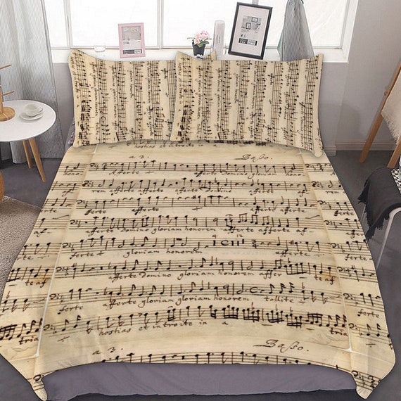 Bedding set of 3, the pillowcase duvet cover can be designed separately printed sheet music musical notation