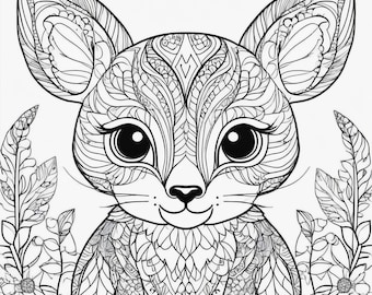 Coloring Page Printable, Zentangle Inspired, Instant Download, Zendoodle Pattern, Cute Animal Cubs, for children and adults Self care gift 3