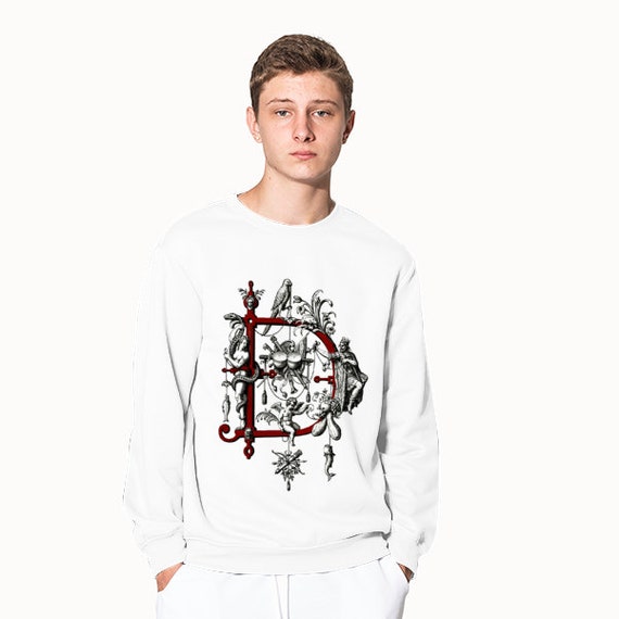 Personalized cotton sweatshirt printed on the front and back by thermal transfer of your choice: monogram D, letter D, initial D, name D
