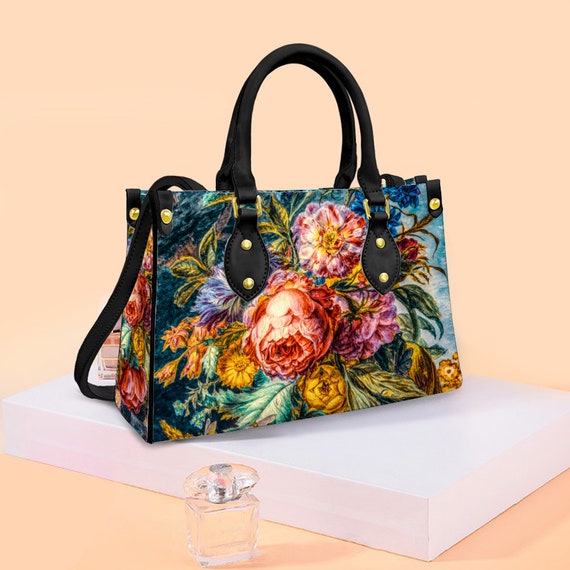 Fine Art Bag, Flower Bag for Sale, Floral Bag Flower Pattern Bag, Flower Print Bag, Boho Floral Rose Bag, Women's Artificial Leather Handbag