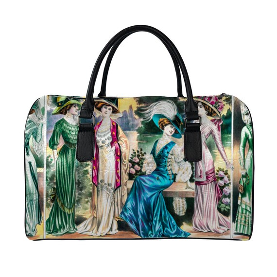 A large, comfortable, roomy bag with a romantic print of ladies dressed in the old fashion of 1909. The best gift idea for a woman