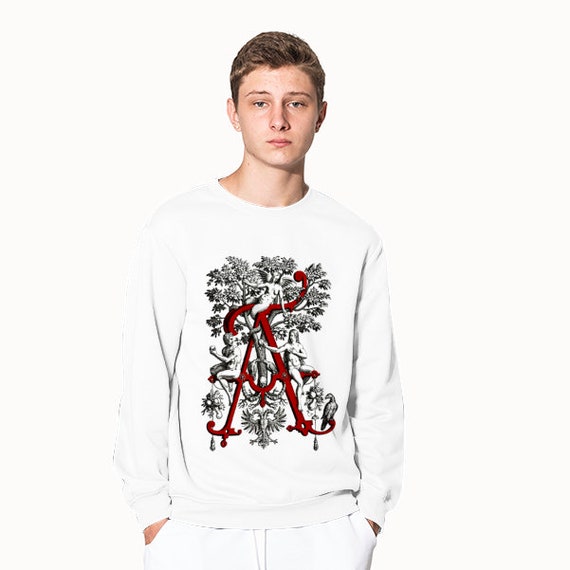 Personalized cotton sweatshirt printed on the front and back by thermal transfer of your choice: monogram A, letter A, initial A, name A