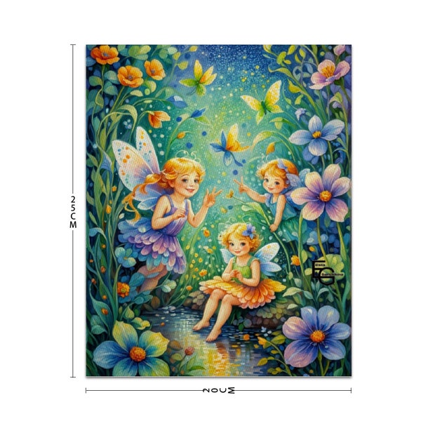 Fairies for kids. Happy fun fairies in a magical garden. All sizes Canvas Print, Wooden Inner Framed Canvas Painting for Children's rooms
