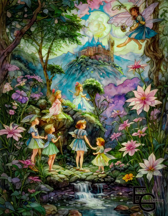 Enchanting Fairy World Download & Bring Your Fairytale to Life! fairies, elves, enchanted world, fairytale, digital illustration, kids decor