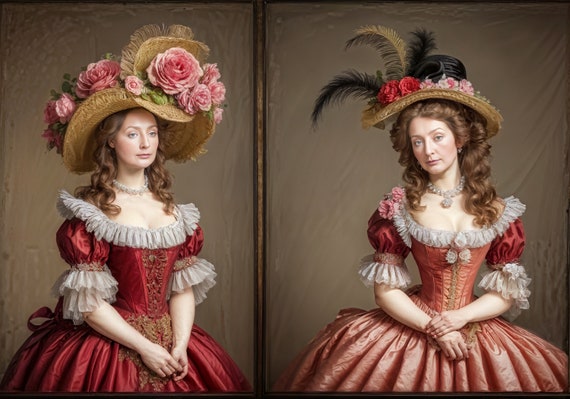 Order a portrait in historical costume. Order a portrait based on your photo. Portrait to order. 18th century lady in dress and hat. Digital