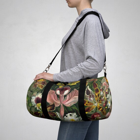 Large comfortable shoulder bag for travel, sports, walking. Unique artistic oil painting Luxurious orchids, perfect gift for women and men