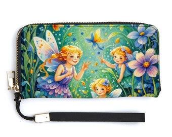 Smiling Fairies Wallet: Magical Organization for Every Adventure. Women's Long PU Wallets Zipper Purses Handbags. Spacious Stylish Practical