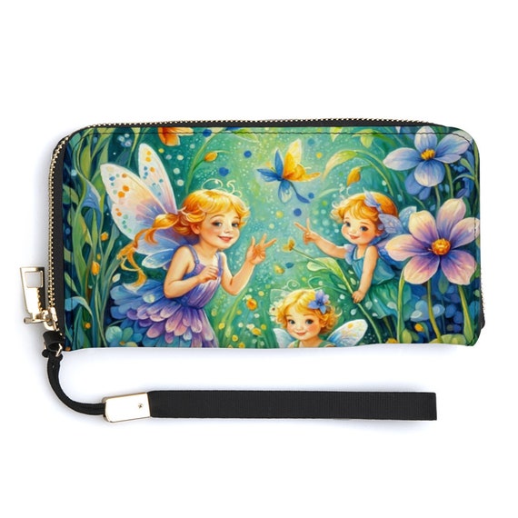 Smiling Fairies Wallet: Magical Organization for Every Adventure. Women's Long PU Wallets Zipper Purses Handbags. Spacious Stylish Practical