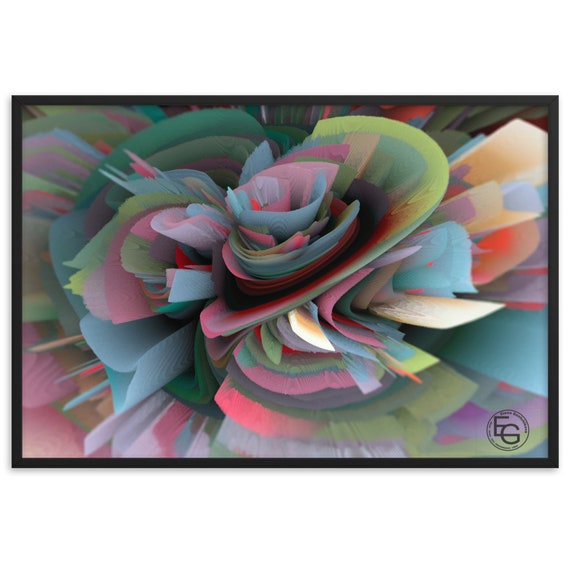 Unique Gift Original Wall Art Made in France. 3D Fantasy Flower Painting, Digital Art Framed Print. Fine Art Print Framed Poster, Home Decor